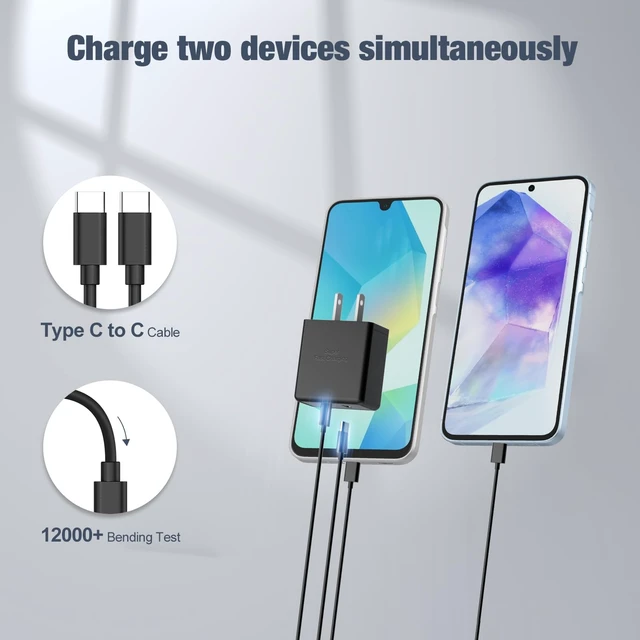 Alt view image 3 of 7 - 2 Pack 25W Super Fast Charger for Samsung Galaxy A17 A16 A57 A56 A37 A36 5G|Dual USB C Ports Travel Adapter,for Samsung/iPhone/Google Android,2* 6.6FT Type C Cable,Travel Essentials,Phone Accessories