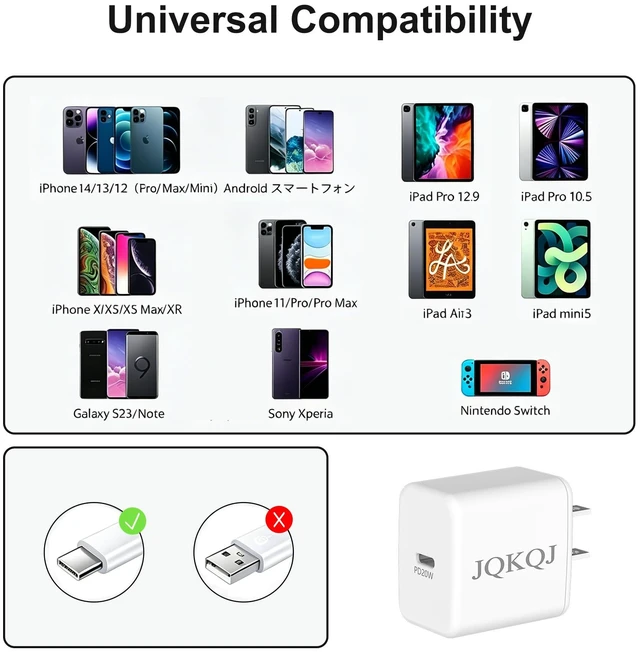 Alt view image 5 of 7 - JQKQJ 20W PD USB-C Wall Charger, Fast Charging Block for iPhone 17/16/15/14/13/12, Compact USB C Charger Brick for iPad, AirPods, Samsung Galaxy, Travel Adapter with Global Voltage Support