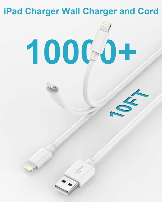 Alt view image 4 of 7 - Apple iPad Charger Wall Charger and Cord 10 ft 2Set,12W iPad Fast Charging Block and Cord 10 ft Apple Certified Lightning Cable for iPad 7th 8th 9th Generation/Air/Mini,iPhone