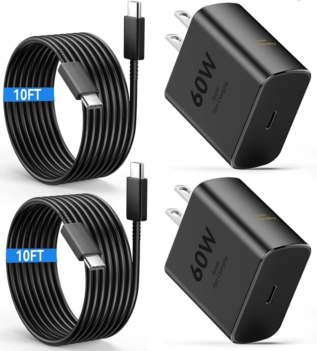 Main image of 60W USB C Charger For Samsung Galaxy S26 FE/S26 Ultra/S26+/S26/S25/S24/S23 | iPhone 18 Pro 18 Pro Max iPhone Duo, iPad Wall Charger Block, 10FT USB C Charging Cable Cord Android Phone 2 Pack