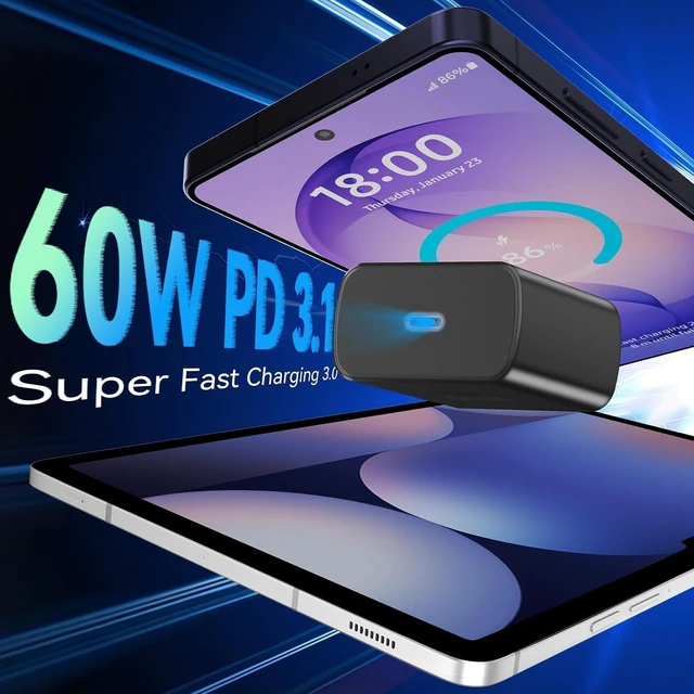 Alt view image 4 of 7 - 60W USB C Charger For Samsung Galaxy S26 FE/S26 Ultra/S26+/S26/S25/S24/S23 | iPhone 18 Pro 18 Pro Max iPhone Duo, iPad Wall Charger Block, 10FT USB C Charging Cable Cord Android Phone 2 Pack