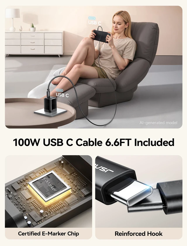 Alt view image 5 of 7 - JSAUX 60W USB C Charger Intended for Nintendo Switch 2 Support TV Mode | GaN Charger, Included 6.6ft Cable, Compatible with Nintendo Switch 2/ROG Xbox Ally/Steam Deck/ROG Ally/iPhone 17/16/15
