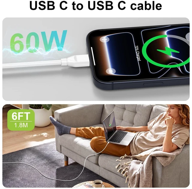 Alt view image 6 of 7 - 65W USB C Charger iphone 18 Pro Samsung S26 Fast Charger Block, White | Samsung S25 Edge Z Fold7 Fast Charging charger USB C to C Charger Phone Charge Samsung W26 Galaxy A56 S21 Ultra 5G S20 5G