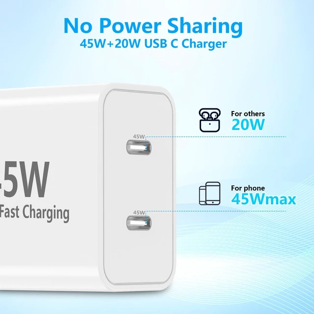 Alt view image 6 of 7 - 45W Dual USB-C Fast Charger 2-Pack & 4 Extra Long Cables for iPhone/Samsung | 4 Extra Long Type C to C Cables (3/6/10/10FT). Fits iPhone 17/16/15 Pro Max, Galaxy S25/S24 Ultra, iPad & Pixel