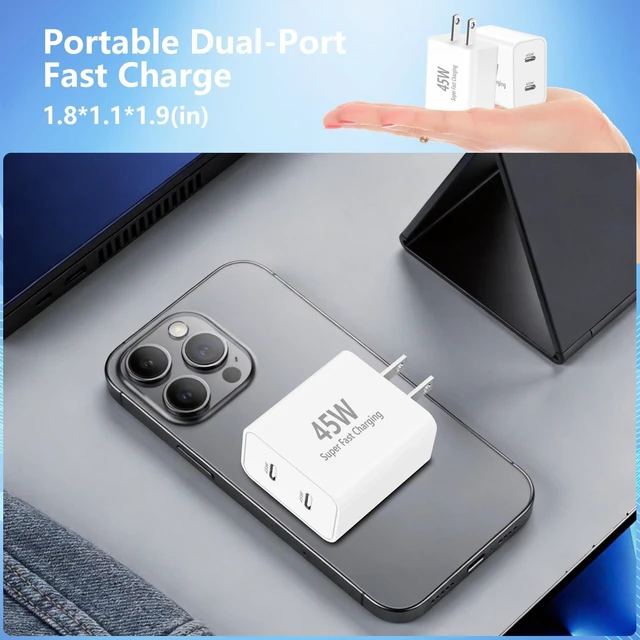 Alt view image 7 of 7 - 45W Dual USB-C Fast Charger 2-Pack & 4 Extra Long Cables for iPhone/Samsung | 4 Extra Long Type C to C Cables (3/6/10/10FT). Fits iPhone 17/16/15 Pro Max, Galaxy S25/S24 Ultra, iPad & Pixel