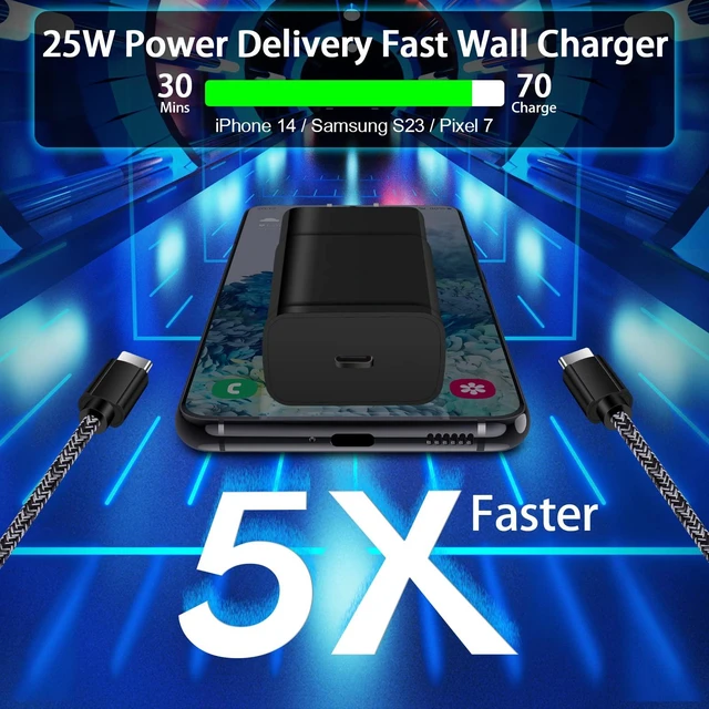 Alt view image 2 of 7 - 25W Type C Super Fast Samsung Charger Block for Samsung Galaxy S26 A17 S25 | Ultra A16 5G A15 A14 S24 S23 S22 S21 FE S20 A13 A25 A54 A34 A53 Z Fold 8 7,38W Car Adapter,3ft USB C Cable,6ft C to C Cord