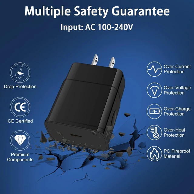 Alt view image 7 of 7 - 25W Type C Super Fast Samsung Charger Block for Samsung Galaxy S26 A17 S25 | Ultra A16 5G A15 A14 S24 S23 S22 S21 FE S20 A13 A25 A54 A34 A53 Z Fold 8 7,38W Car Adapter,3ft USB C Cable,6ft C to C Cord