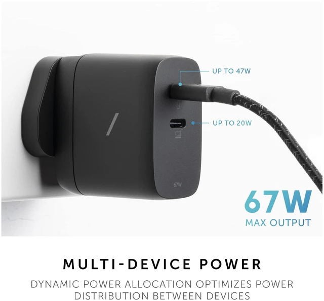 Alt view image 3 of 7 - Native Union Fast GaN Charger PD 67W Ultra-Compact Multi-Device Power Delivery Enabled USB-C Charger Up to 67W for MacBook Pro, iPads, iPhones, Pixel, Galaxy & Other Type-C Devices (Black)