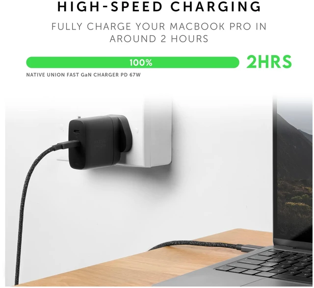 Alt view image 5 of 7 - Native Union Fast GaN Charger PD 67W Ultra-Compact Multi-Device Power Delivery Enabled USB-C Charger Up to 67W for MacBook Pro, iPads, iPhones, Pixel, Galaxy & Other Type-C Devices (Black)