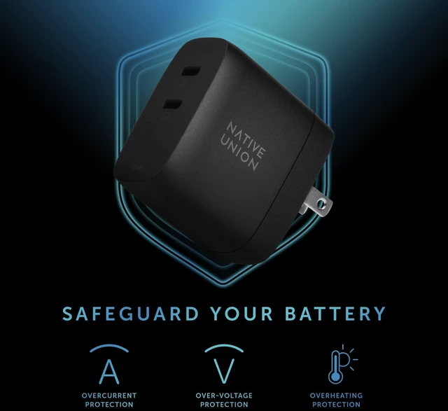 Alt view image 7 of 7 - Native Union Fast GaN Charger PD 67W Ultra-Compact Multi-Device Power Delivery Enabled USB-C Charger Up to 67W for MacBook Pro, iPads, iPhones, Pixel, Galaxy & Other Type-C Devices (Black)