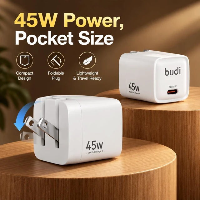 Alt view image 2 of 7 - BUDI Flat USB C Wall Charger, 45W USB Charger Block, Fast Charging Block Type-C for iPhone 18/17/16/15/14/13/12/11/Pro Max/XS/XR/8/7,Tablets (1 Port(USB C Port))