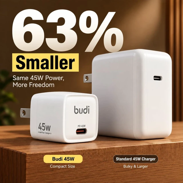 Alt view image 6 of 7 - BUDI Flat USB C Wall Charger, 45W USB Charger Block, Fast Charging Block Type-C for iPhone 18/17/16/15/14/13/12/11/Pro Max/XS/XR/8/7,Tablets (1 Port(USB C Port))