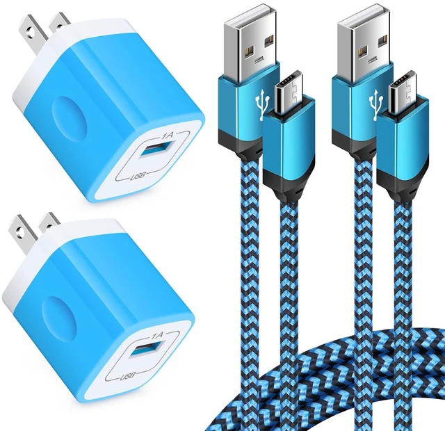 Main image of Android Phone Charger Micro Cable,4-Pack Wall Plug 1A/5V Power Adapter Box|with 6ft Nylon Braided Fast Charging Micro USB Cord Compatible Samsung Galaxy S7 S6 Edge S4 Note 5,Moto G5 Plus E4 G6Play,HTC