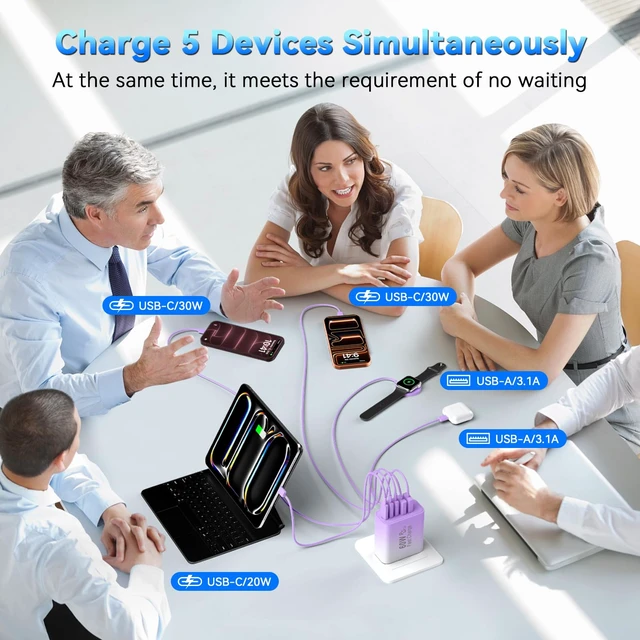 Alt view image 3 of 7 - USB C Fast Charger Blocks, 60W iPhone USB Type C Wall Charging Power Blocks|USBC Charger Super Fast Charging Plug Brick, 5-Multiport Charger Cube Travel Adapter for iPhone 17/16/15/14/13 Pro Max/iPad