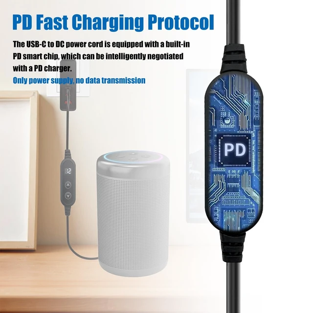 Alt view image 6 of 7 - 100W USB C to DC power charger with adjustable 5V/9V/12V/15V/20V, with 16 DC adapter heads and LED display screen. USB to DC cable for devices such as tablets,speakers,routers and dc connector (3.9ft)