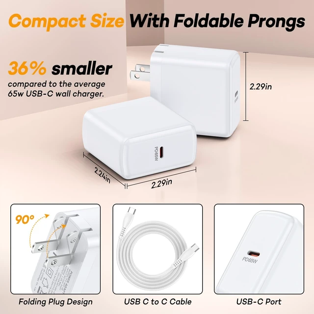 Alt view image 6 of 7 - Pixel 10 9 8 Pro XL Fast Charger USB C, 65W Super Fast Charging Block Type C for Google Pixel 10 Pro/10 Pro XL/10/9/9a/Fold/8/7 Pro/6/5/4 Moto 70 Edge 60Stylus iPhone Laptop Charger