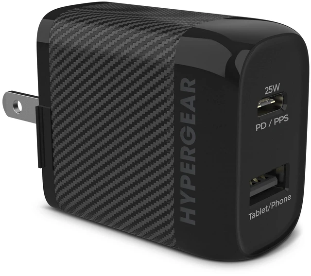 Main image of HyperGear 25W USB-C PD and 12W USB Dual-Port Wall Charger | Charge Two Devices At Once, PPS Smart Chip Control, 0.09 Kg Weight, 5.71-Inch Length, And Compact Travel Design