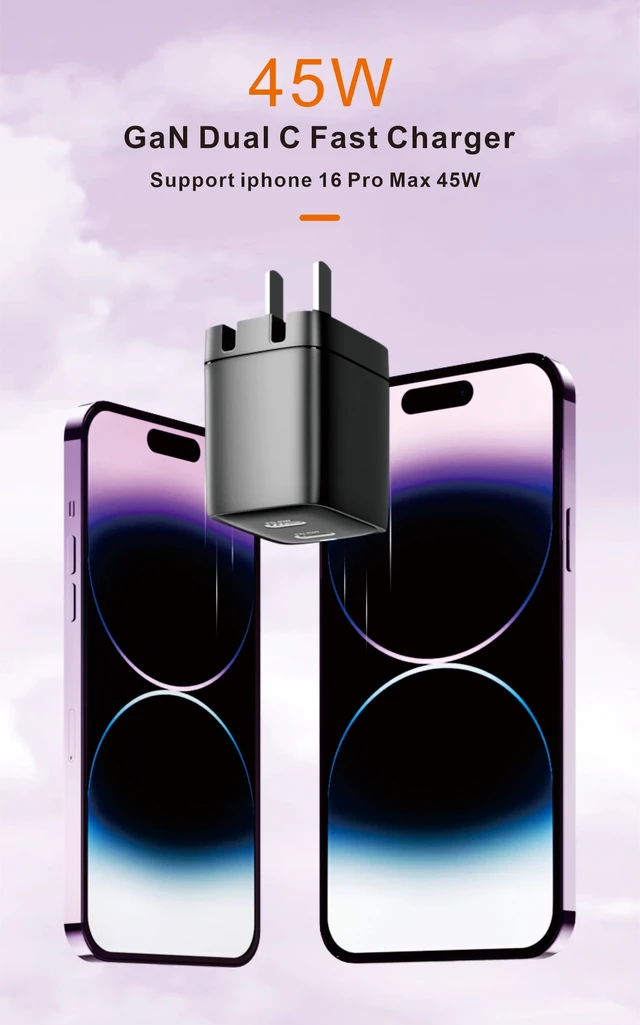 Alt view image 4 of 7 - 45W Dual USB-C Fast Wall Charger, Fast Charging Power Delivery 3.0 w/GaN Technology for iPhone 16, 16 Pro, 16 Pro Max, 15, 14, Pro, Pro Max, Mini, iPad Pro 12.9, MacBook, Galaxy S24, & More - Black