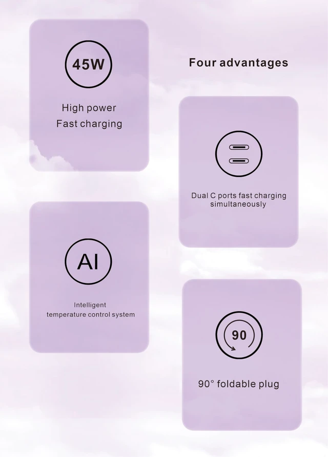 Alt view image 2 of 7 - 45W Dual USB-C Fast Wall Charger, Fast Charging Power Delivery 3.0 w/GaN Technology for iPhone 16, 16 Pro, 16 Pro Max, 15, 14, Pro, Pro Max, Mini, iPad Pro 12.9, MacBook, Galaxy S24, & More - Black