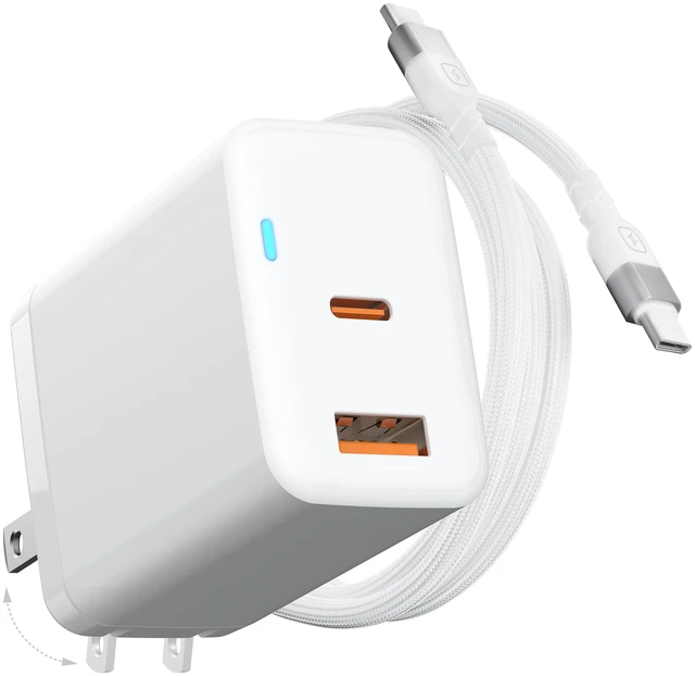 Main image of Lightning Protection USB C Charger, 45W Fast Charging Block with C to C Cable, 2-Port GaN Wall Charger Foldable Plug for iPhone 17 16 15 14 Pro Max, iPad Pro/Air, Samsung S26 S25 S24
