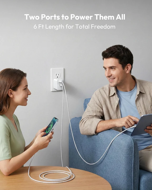 Alt view image 4 of 7 - Lightning Protection USB C Charger, 45W Fast Charging Block with C to C Cable, 2-Port GaN Wall Charger Foldable Plug for iPhone 17 16 15 14 Pro Max, iPad Pro/Air, Samsung S26 S25 S24