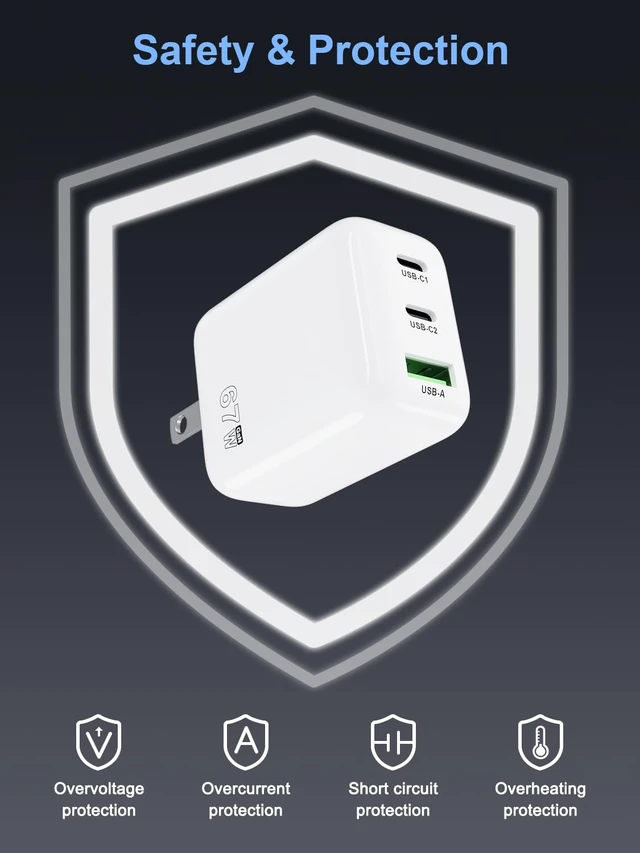 Alt view image 3 of 7 - Ymawetia 67W USB C Charger Block 3-Port Fast Charger Compact Foldable Wall Type C Adapter Compatible with MacBook Pro/Air/Ipad, iPhone 17/16/15/14/Pro/Max, Compatible with Samsung Galaxy S24/25/Ultra