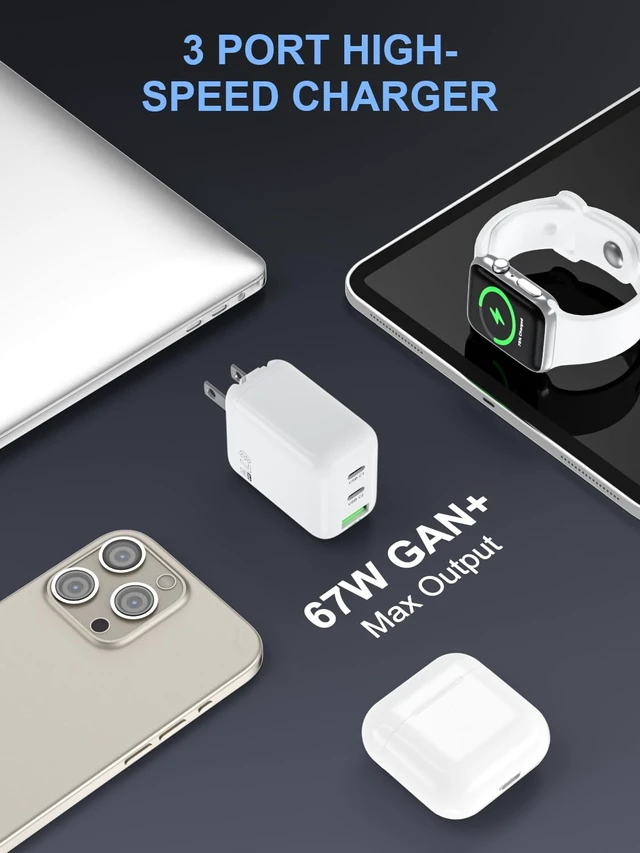 Alt view image 5 of 7 - Ymawetia 67W USB C Charger Block 3-Port Fast Charger Compact Foldable Wall Type C Adapter Compatible with MacBook Pro/Air/Ipad, iPhone 17/16/15/14/Pro/Max, Compatible with Samsung Galaxy S24/25/Ultra