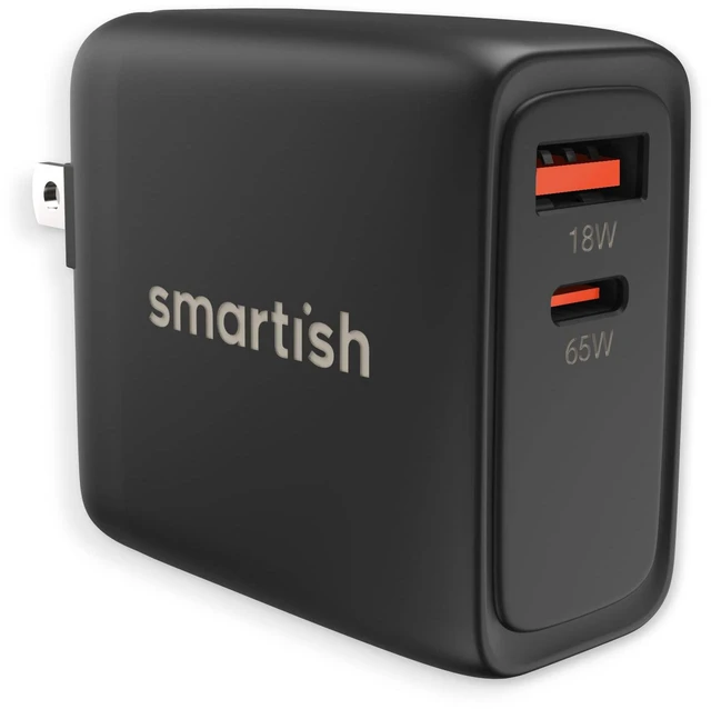 Main image of Smartish USB-C/USB Wall Charger for iPhone 17,16,15 & MacBook - Charge Shack-2 Port 65W Quick Charger - Type C Power Brick Wall Plug - Compatible with MacBook Pro iPhone Android Laptops