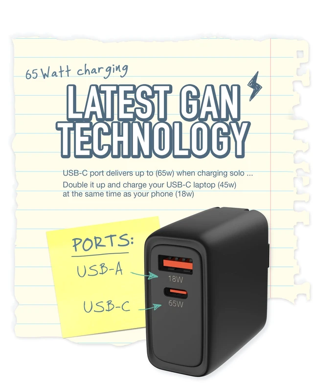 Alt view image 2 of 6 - Smartish USB-C/USB Wall Charger for iPhone 17,16,15 & MacBook - Charge Shack-2 Port 65W Quick Charger - Type C Power Brick Wall Plug - Compatible with MacBook Pro iPhone Android Laptops