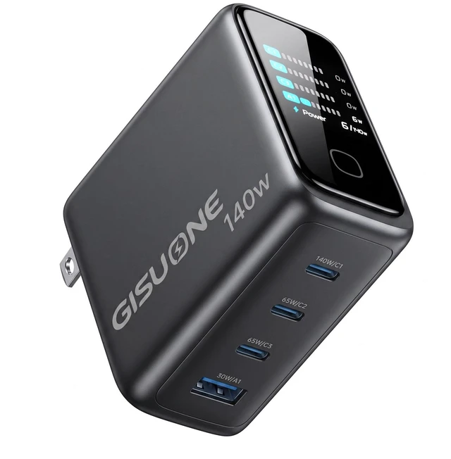 Main image of GISUONE 140W GaN USB-C Smart Charger, 4-Port Compact Foldable Fast Charging for MacBook Pro/Air, iPad Pro, iPhone, Galaxy, Pixel 10/9, Steam Deck, Pixelbook & More