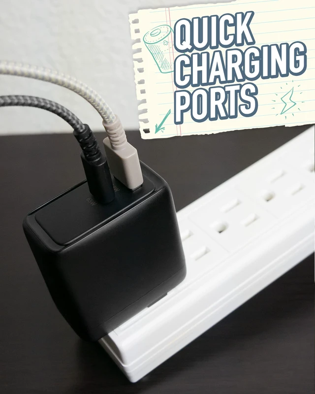 Alt view image 3 of 6 - Smartish USB-C/USB Wall Charger for iPhone 17,16,15 & MacBook - Charge Shack-2 Port 65W Quick Charger - Type C Power Brick Wall Plug - Compatible with MacBook Pro iPhone Android Laptops