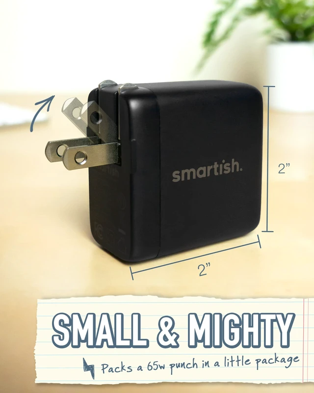 Alt view image 5 of 6 - Smartish USB-C/USB Wall Charger for iPhone 17,16,15 & MacBook - Charge Shack-2 Port 65W Quick Charger - Type C Power Brick Wall Plug - Compatible with MacBook Pro iPhone Android Laptops