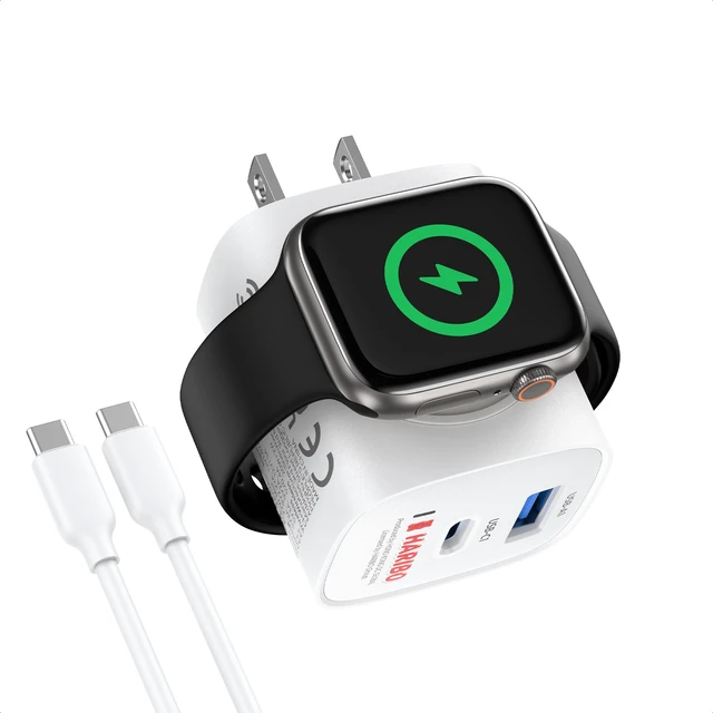 Main image of Haribo Charger Block for Apple Watch, 3-in-1 PD 20W USB C Charging Station with Built-in Wireless Smart Watch Charging, Dual Ports Wall Charger Compatible with iPhone,AirPods,iWatch