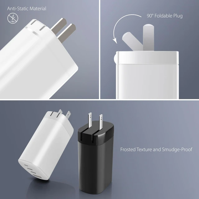 Alt view image 5 of 7 - iBenzer 65W GaN USB C Foldable Charger PD 3.0, 3-Port Fast Charger with 3FT USB-C Fast Charging Cord for iPhone 17/16/15, MacBook Pro/Air, iPad, Switch, Galaxy S25/S24, iPad,Dell XPS 13 (White)