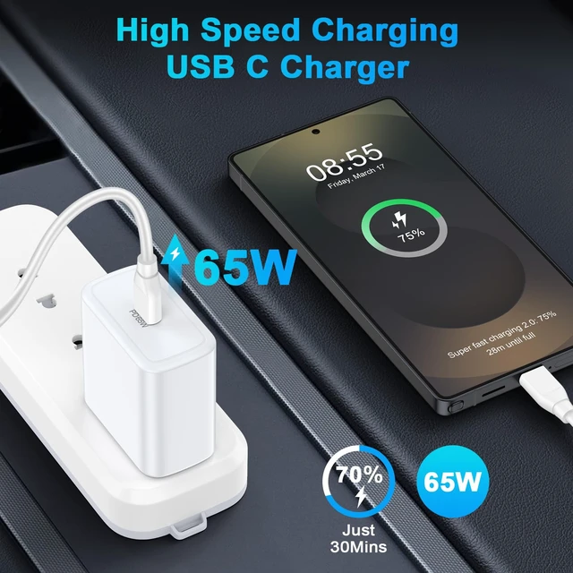 Alt view image 3 of 7 - ANDHOT 65W USB C Super Fast Laptop Charger Compatible with Samsung Laptop|Book Pro 15.6" 13.3"/Galaxy Book 5 4 3 2 Book Pro 360 NP950QDB NP930QDB NP935QDC NP950XDB NP930XDB,Type C Laptop Fast Charger