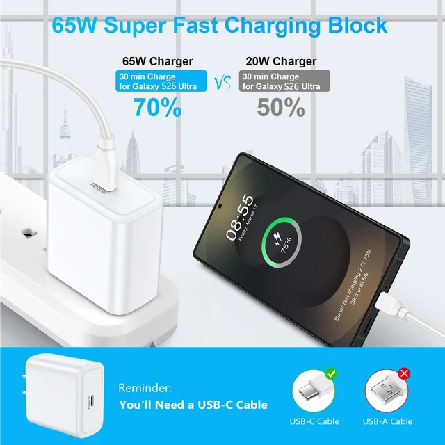 Alt view image 2 of 7 - ANDHOT 65W USB C Super Fast Laptop Charger Compatible with Samsung Laptop|Book Pro 15.6" 13.3"/Galaxy Book 5 4 3 2 Book Pro 360 NP950QDB NP930QDB NP935QDC NP950XDB NP930XDB,Type C Laptop Fast Charger