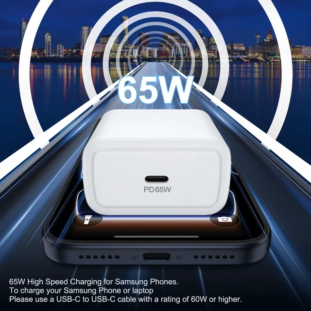 Alt view image 2 of 7 - 65W Super Fast Type C iPhone 18 Pro Max Charger Block & 6FT Charging Cable | USB C Charger Cube for iPhone Duo iPhone 18 Pro Max 18 Pro 17 Air 16 e 15 14, Samsung S26 Ultra S25 A57 A37 A17 A16 A36 A26