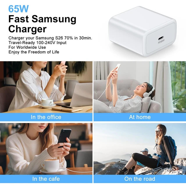 Alt view image 5 of 7 - 65W Super Fast Type C iPhone 18 Pro Max Charger Block & 6FT Charging Cable | USB C Charger Cube for iPhone Duo iPhone 18 Pro Max 18 Pro 17 Air 16 e 15 14, Samsung S26 Ultra S25 A57 A37 A17 A16 A36 A26