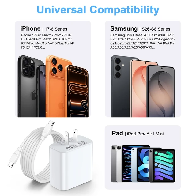 Alt view image 7 of 7 - 65W Super Fast Type C iPhone 18 Pro Max Charger Block & 6FT Charging Cable | USB C Charger Cube for iPhone Duo iPhone 18 Pro Max 18 Pro 17 Air 16 e 15 14, Samsung S26 Ultra S25 A57 A37 A17 A16 A36 A26