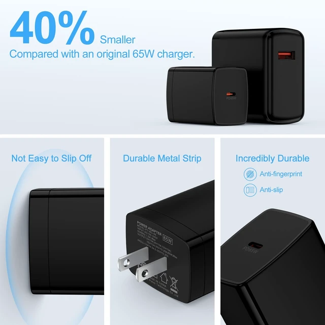 Alt view image 3 of 7 - 65W USB C Charger Block Type C Super Fast Charger Cable for Samsung Galaxy|Z Fold 8 Ultra 7 6 Z Flip 8 7 FE A37 A36 A17 A27 S26 Ultra S25 FE,Moto Edge 2026 Edge 70 Pro+ Razr Ultra 2026 with 6FT C Cord