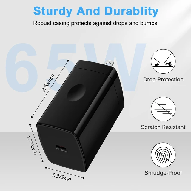 Alt view image 5 of 7 - 65W USB C Charger Block Type C Super Fast Charger Cable for Samsung Galaxy|Z Fold 8 Ultra 7 6 Z Flip 8 7 FE A37 A36 A17 A27 S26 Ultra S25 FE,Moto Edge 2026 Edge 70 Pro+ Razr Ultra 2026 with 6FT C Cord