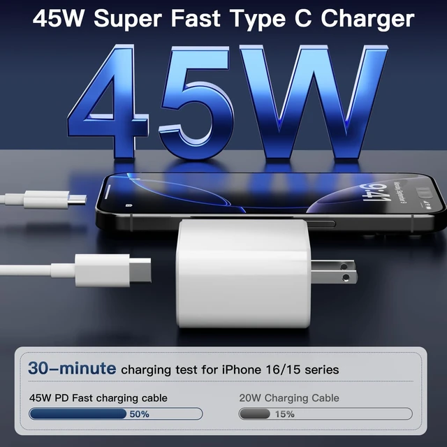 Alt view image 2 of 7 - iPhone 17 16 15 Pro Max Charger Fast Charging, 45W USB C iPhone Super Fast Charger Block with 6ft Type C Charging Cable Cord for iPhone 17 Pro Max/17 Pro/Air/17/16/16Pro/16Pro Max/Plus/15 Pro Max/09