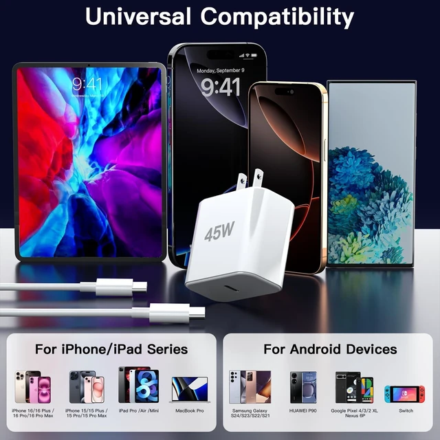 Alt view image 6 of 7 - iPhone 17 16 15 Pro Max Charger Fast Charging, 45W USB C iPhone Super Fast Charger Block with 6ft Type C Charging Cable Cord for iPhone 17 Pro Max/17 Pro/Air/17/16/16Pro/16Pro Max/Plus/15 Pro Max/09