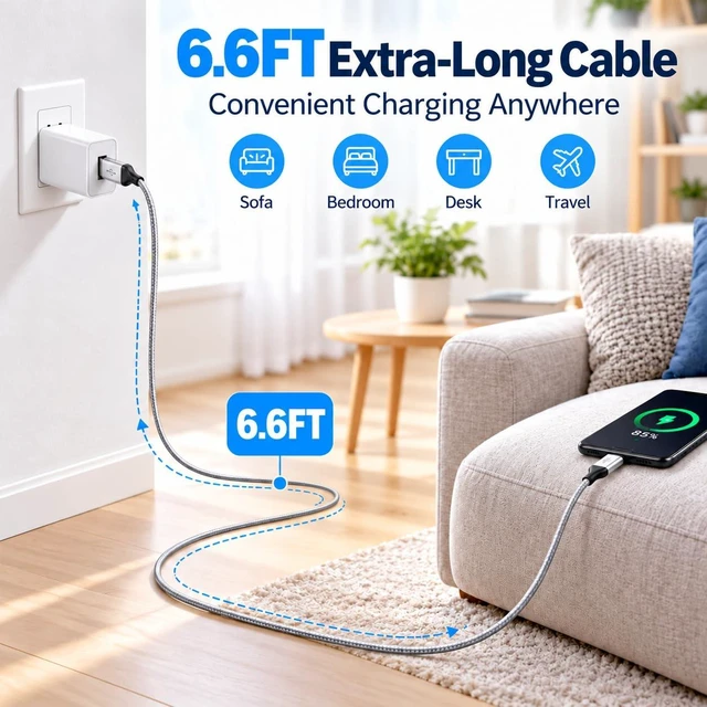 Alt view image 7 of 7 - 6.6FT USBC Nylon Braided Cable Fit for Amazon Kindle & Fire,5V/2.4A Charger | Fit for USB-C Amazon Kindle E-Readers (Kids, Paperwhite, Colorsoft, Scribe); Amazon Fire Tablets(7, HD 8/10, Max 11)