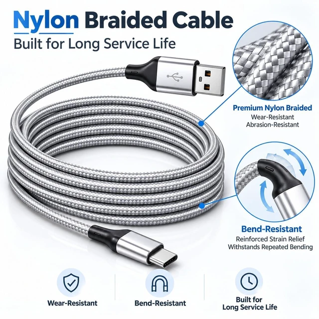 Alt view image 6 of 7 - 6.6FT USBC Nylon Braided Cable Fit for Amazon Kindle & Fire,5V/2.4A Charger | Fit for USB-C Amazon Kindle E-Readers (Kids, Paperwhite, Colorsoft, Scribe); Amazon Fire Tablets(7, HD 8/10, Max 11)