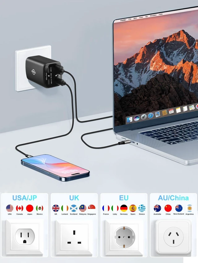 Alt view image 2 of 7 - USB C Travel Charger, PDMAX 70W Universal Power Adapter, Fast Charging for Worldwide Travel Adapter, Supports PD 3.0& PPS, International Adapter for Europe, UK, Italy, Japan & More
