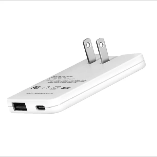 Alt view image 3 of 3 - TOP-UP Flat Wall Charger 30W PD Ultra Slim Dual Port USB-C & USB-A Fast Charger Block with Foldable Plug (Black)