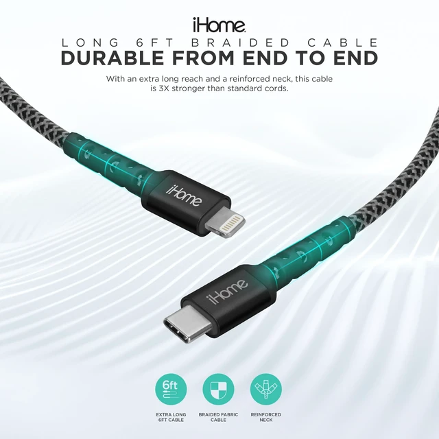 Alt view image 4 of 5 - iHome Charge & Sync Bundle, Dual Port USB Charger, 20W Power Delivery, 6ft Lightning to USB-C Cable