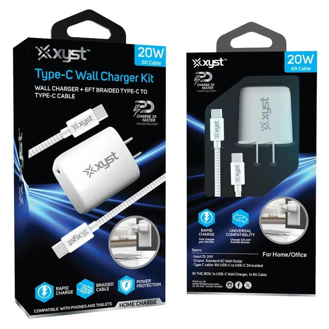 Alt view image 2 of 4 - Xyst XYS-KITWCTC6W 20-Watt Single-Port USB-C Power Delivery Wall Charging Kit with 6-Ft. Braided USB-C Cable, XYS-KITWCTC6W