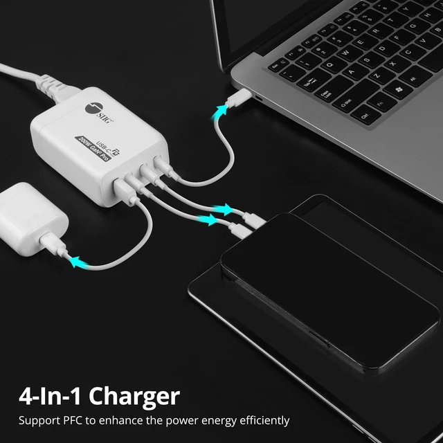 Alt view image 4 of 7 - SIIG 4-Port 200W USB-C PD GaN Charger, AC-PW1V11-S1 | Charge 4 devices with 200W total output; GaN design and USB-C PD support centralized charging for laptops, tablets and.